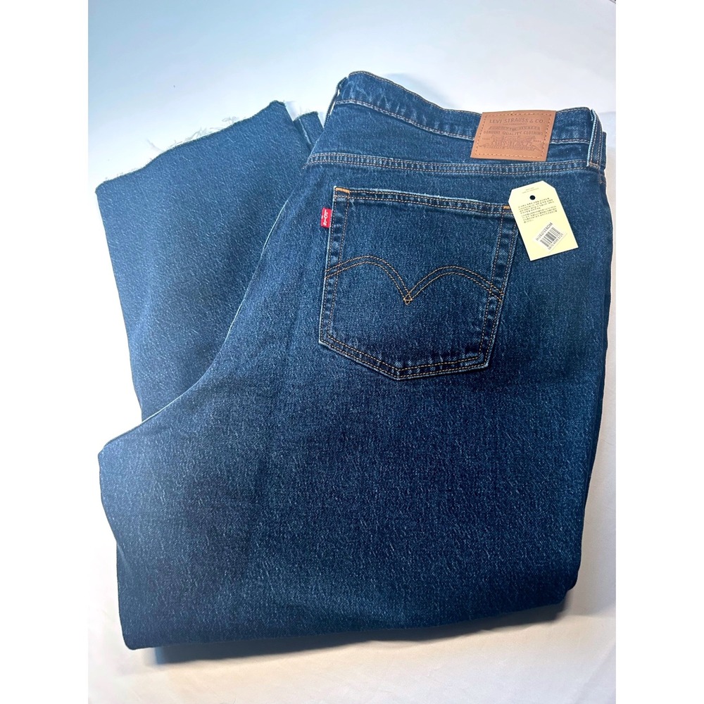 Levi's Premium Wedgie Straight Jeans Women 22W Blue Raw Hem High Rise Denim